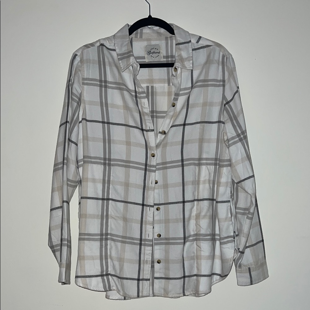 JACHS Girlfriend White and Gray Button Down Shirt